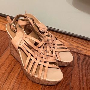 Franco Sarto Tan Wedge Sandals, Size 8